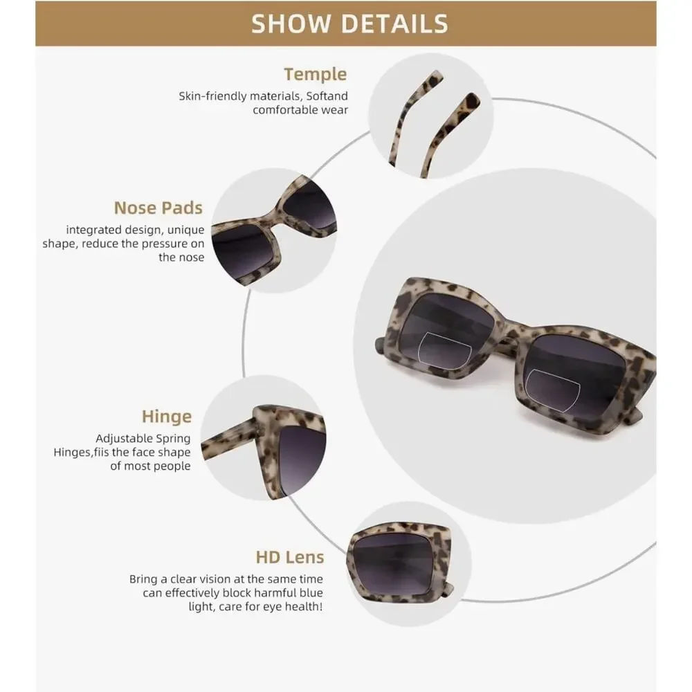 Oversized Square Bifocal Reading Sunglasses Bi-focal Sunglasses +1.25